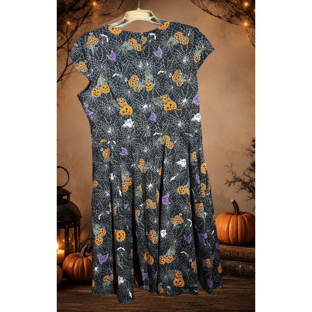 Hell Bunny Harlow Halloween 2XL Swing Dress Pumpkin Ghost Bat Goth - Picture 4 of 9